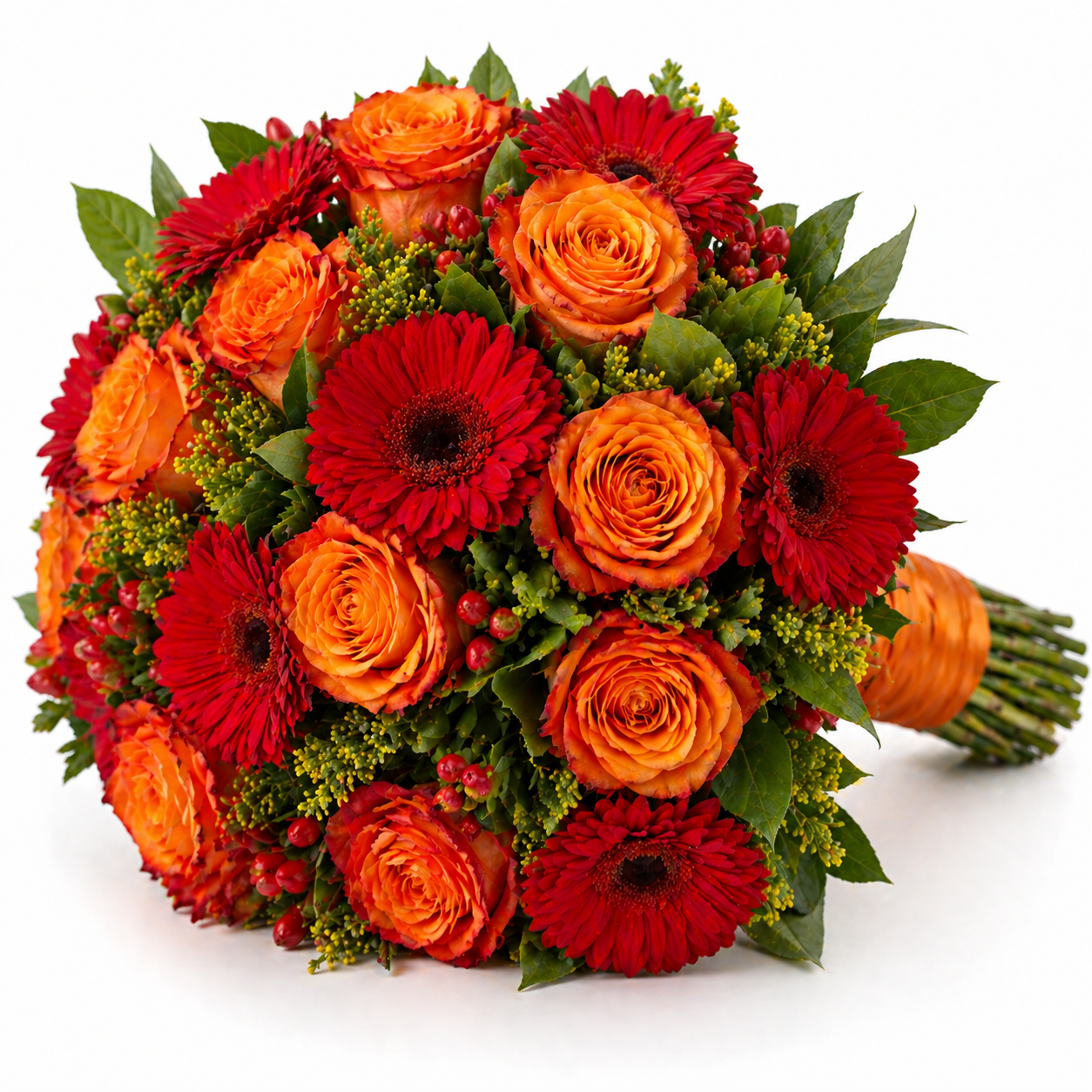 Sunset Passion — vibrant orange and red roses bouquet for Egypt delivery