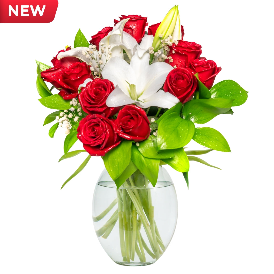Velvet Bloom — red roses and white lilies bouquet for romance Egypt Main image