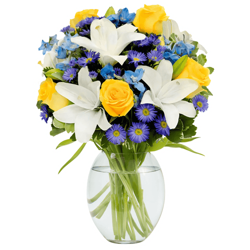 Blue Sky — yellow and purple mixed flower bouquet for get-well Egypt
